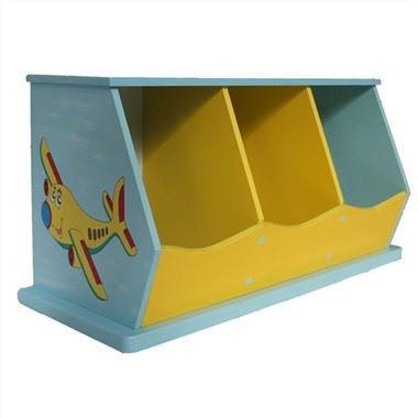 Modra otroška škatla za igrače s 3 omaricami